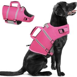 Queenmore 2XL Dog Life Jacket, Floating Vest For Boating, Lightweight Adjustable Reflective