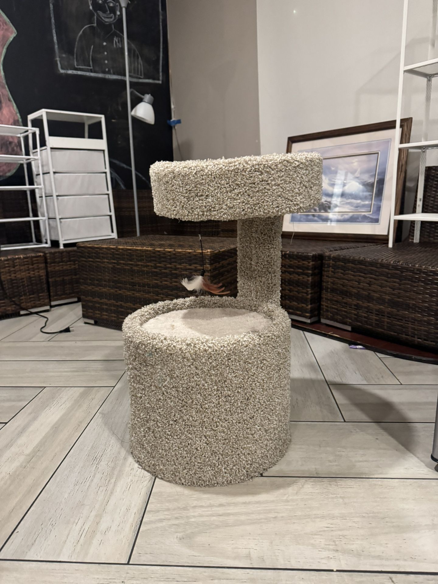 Small Carpeted Cat Tree / Perch with Toy