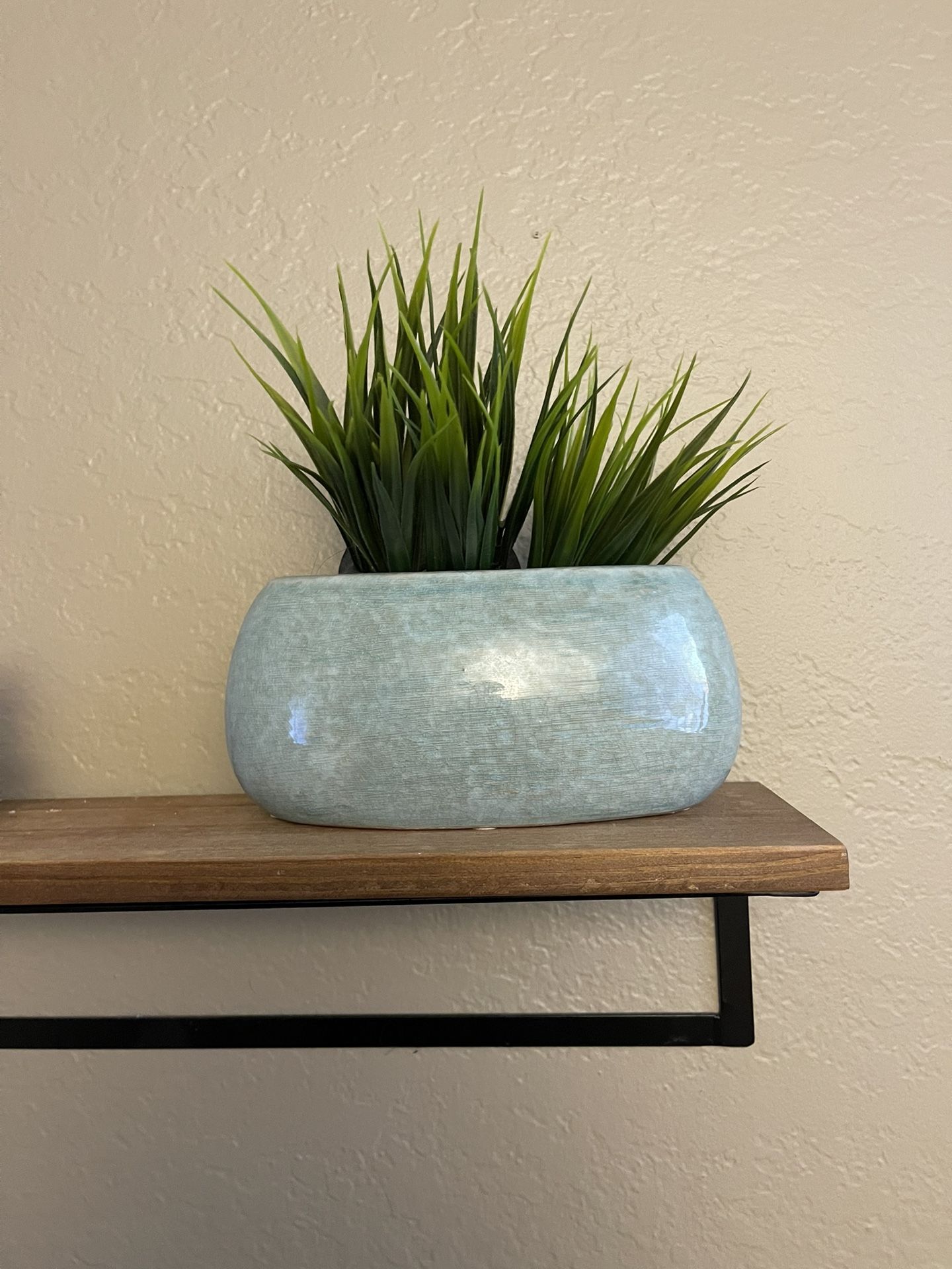 Low Oval Blue Ceramic Planter