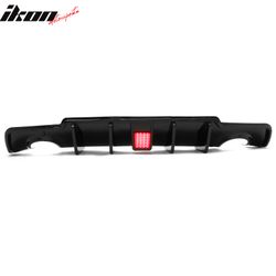 Fits 2011-2014 Chrysler 300 Rear Lower Bumper Lip Diffuser W/LED PP Gloss Black 3PCS