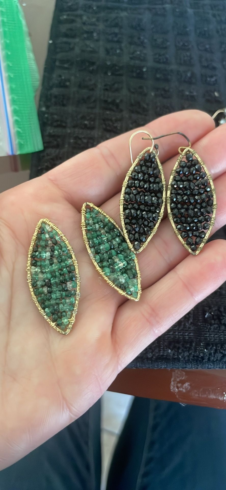 Black/green Gem Earrings