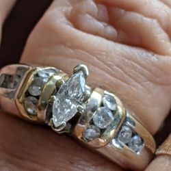 14K YELLOW GOLD Marquis DIAMOND RING SZ 7 