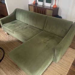 West Elm Olive Velvet Sectional  - Right Chaise (86”)