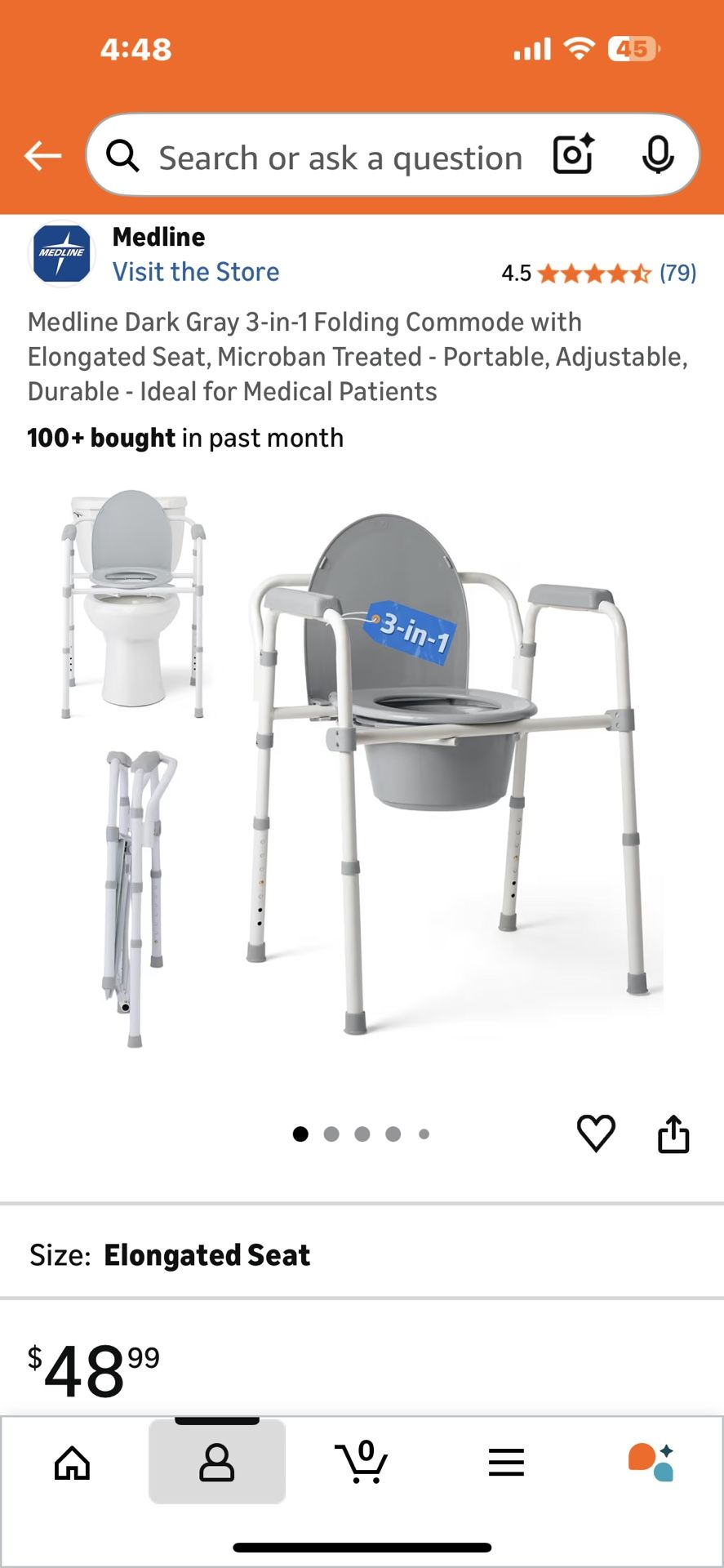 1 Folding Commode. NEVER USED And Was Assembled