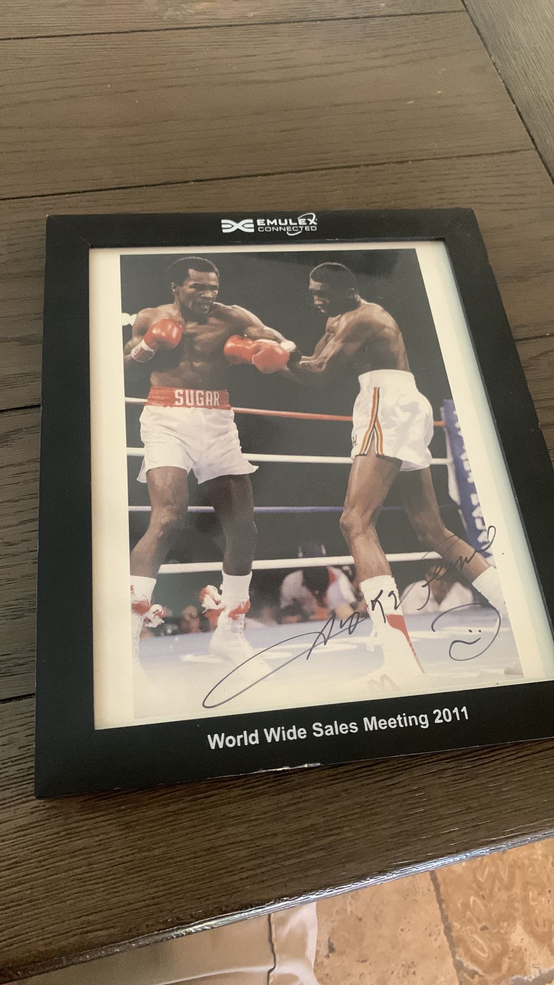 Sugar Ray Leonard and Thomas Hearns fight photograph signed