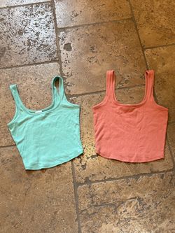 Destined Ribbed Tank Crop Top-Coral and Mint (Set of 2) Size Small