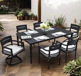Some Scratches on the Table Assembled New 7 Pcs Patio Dining Set Aluminum Outdoor Dining Bistro Sets