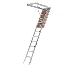 AS IS Louisville Energy Efficient 7 ft. to 10 ft. 25.5 in. x 54 in. Insulated Aluminum Attic Ladder