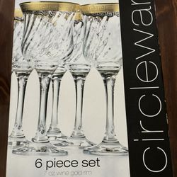 6 Gold Rim Wine Glasses