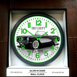 Wall Clock Glow In The Dark 63 Corvette 96 Chevy Impala 57 Corvette Porsche Ferrari 69 Camaro Spitfire Retro Wall Clock 