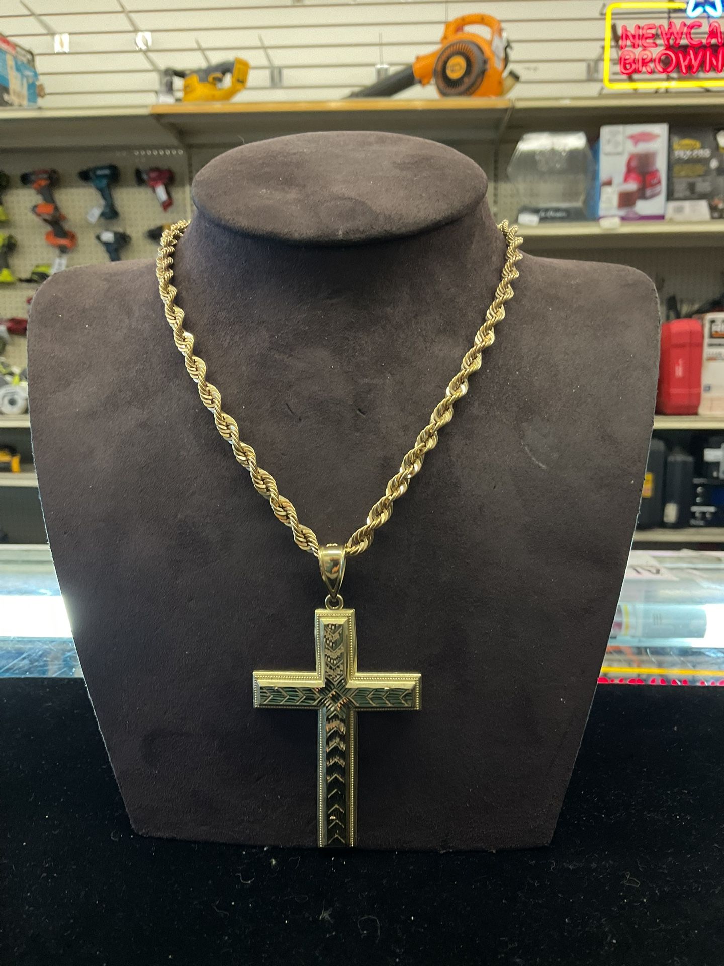 10k Rope Chain With Cross Pendant 39200-1