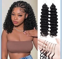 14 Inch Deep Wave Human Crochet Hair for Black Women, Invisible Miracle Knots Crochet Human Hair, Natural Black 50g Pre-Separated 40 Strands, Soft Lig