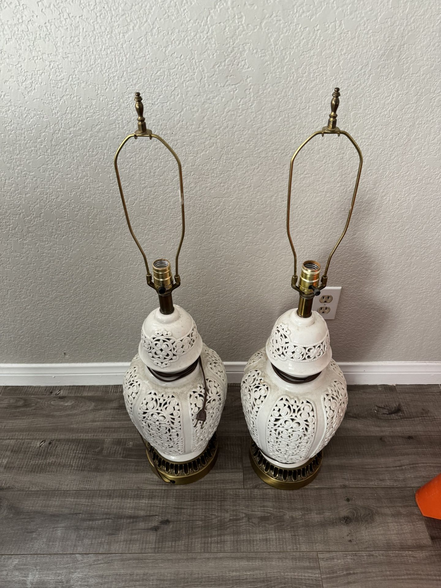 Vintage Reticulated White Porcelain Lamps