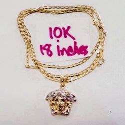 10K Solid Gold Chain and Pendant For Wedding 18 Inches E