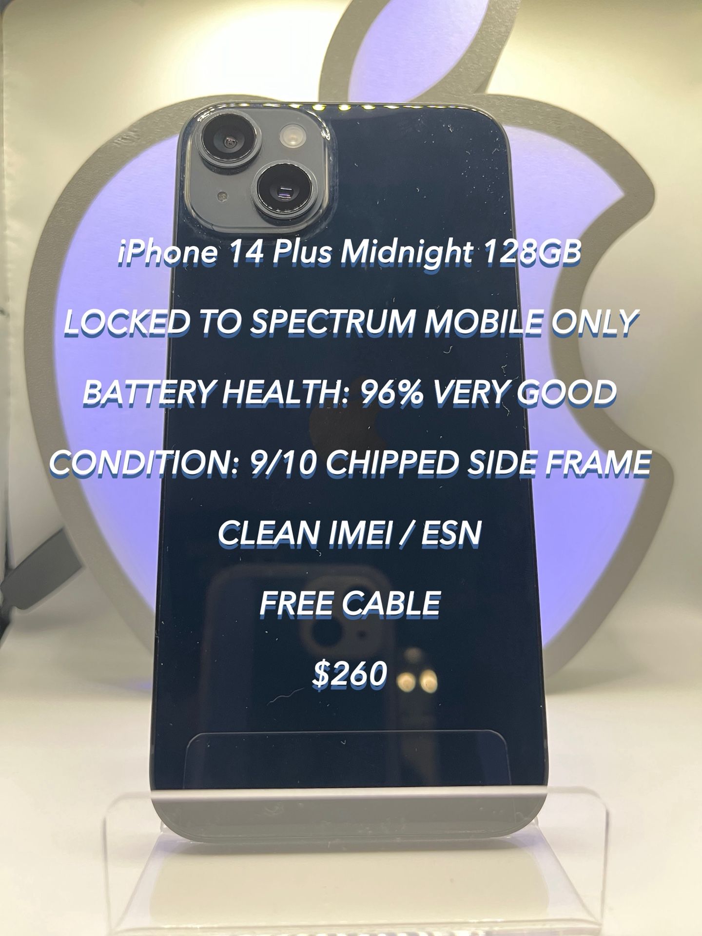 iPhone 14 Plus Midnight 128GB Spectrum Locked Used Authentic