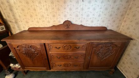 Vintage Carved Wood Buffet Sideboard