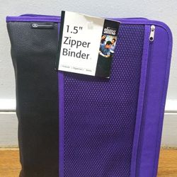 1.5-inch Purple And Black Zipper Binder Designed To Protect And Organize School Or Office Documents