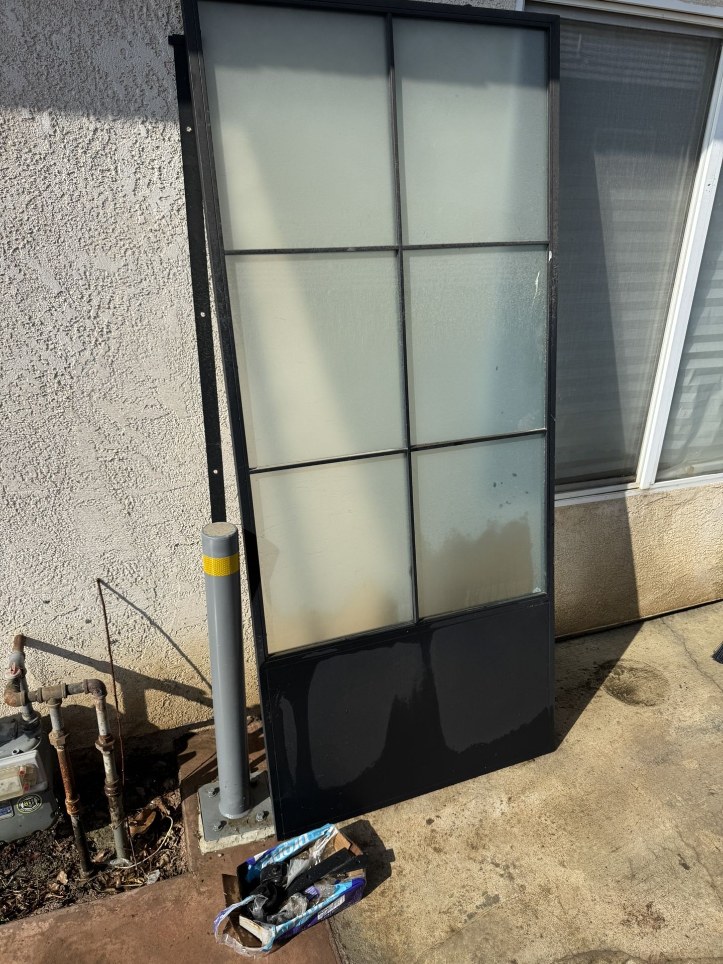 CALHOME 37 in. x 84 in. 3/4 Lites Frosted Glass Black Steel Frame Interior Barn Door with Sliding Hardware Kit and Door Handle