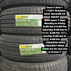 255/65R18 TBB HT A SET OF FOUR NEW TIRES, INCLUDES MOUNTING AND BALANCING WITH WARRANTY, ASK  ME FOR ANY SIZE OR BRAND, WE HAVE THE BEST PRICES!!