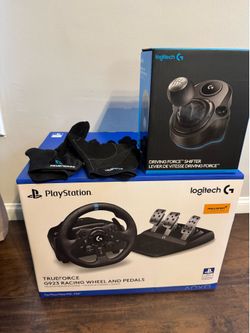 Logitech G923 PS5/PS4/PC Racing Wheel + Shifter + Original Box + Driving Gloves. Used only one day.