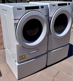 Whirlpool Front-Load Washer and Gas Dryer Set with Pedestals