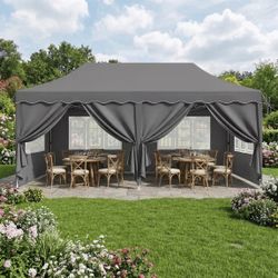 TLSUNNY 10'x20' Pop up Canopy, Portable Outdoor Heavy Duty Wedding Commercial Instant Tent with Sidewalls, Carry Bag, Sandbags