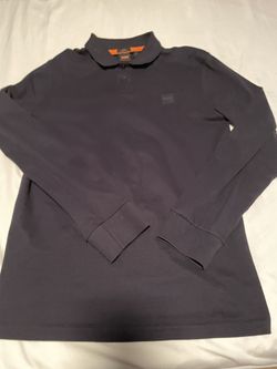 Navy Long Sleeve Boss Polo Shirt Large Slim Fit 