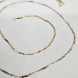 10kt Tri Color Gold Bar Link Chain 18"