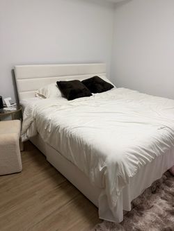 Bed, tv stand, table, chairs, sofa