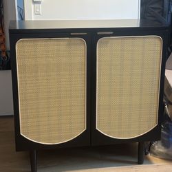 Boho Rattan Storage Cabinet, Modern Entryway Organizer with 2 Doors