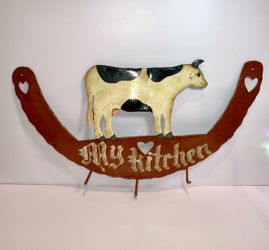 Vintage Old World Creations Mimi Moo Hitches Cow Metal Folk Art Hooks 24” 1989