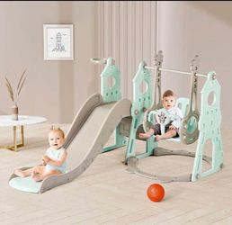 Slide and Swing Set for Toddlers, Baby Swing with Safety Belt for Age 1-6,4 in 1 Playset Toys