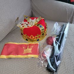 Halloween Costume Homecoming King Crown, Queen Tiara, Sash Set