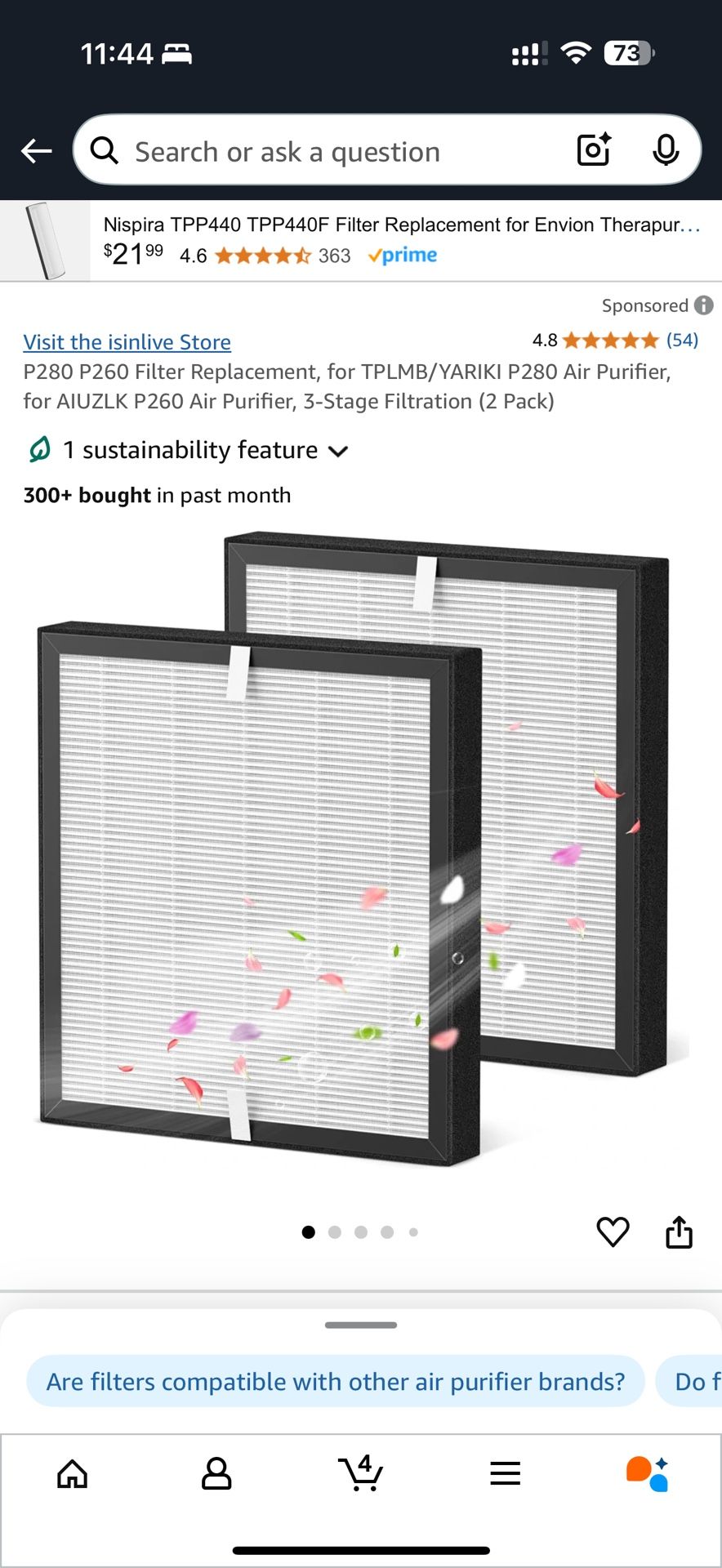 New # P280-RF 2-Pack P280 P260 Replacement Filters Compatible with TPLMB P280, YARIKI P280 & AIUZLK P260 Air Cleaner Purifier, True HEPA and Activated