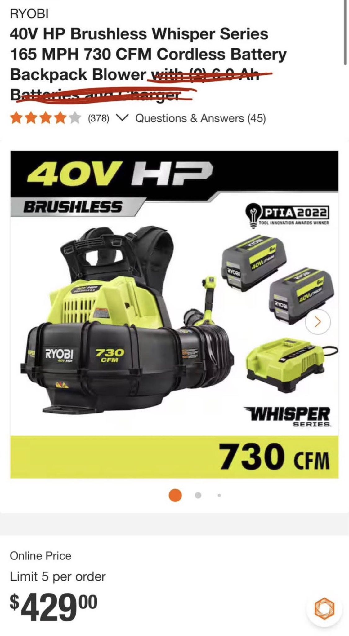 ryobi leaf blower 18v RYOBI 40V HP Brushless Whisper Series 165 MPH 730 CFM Cordless Battery Backpack  Blower