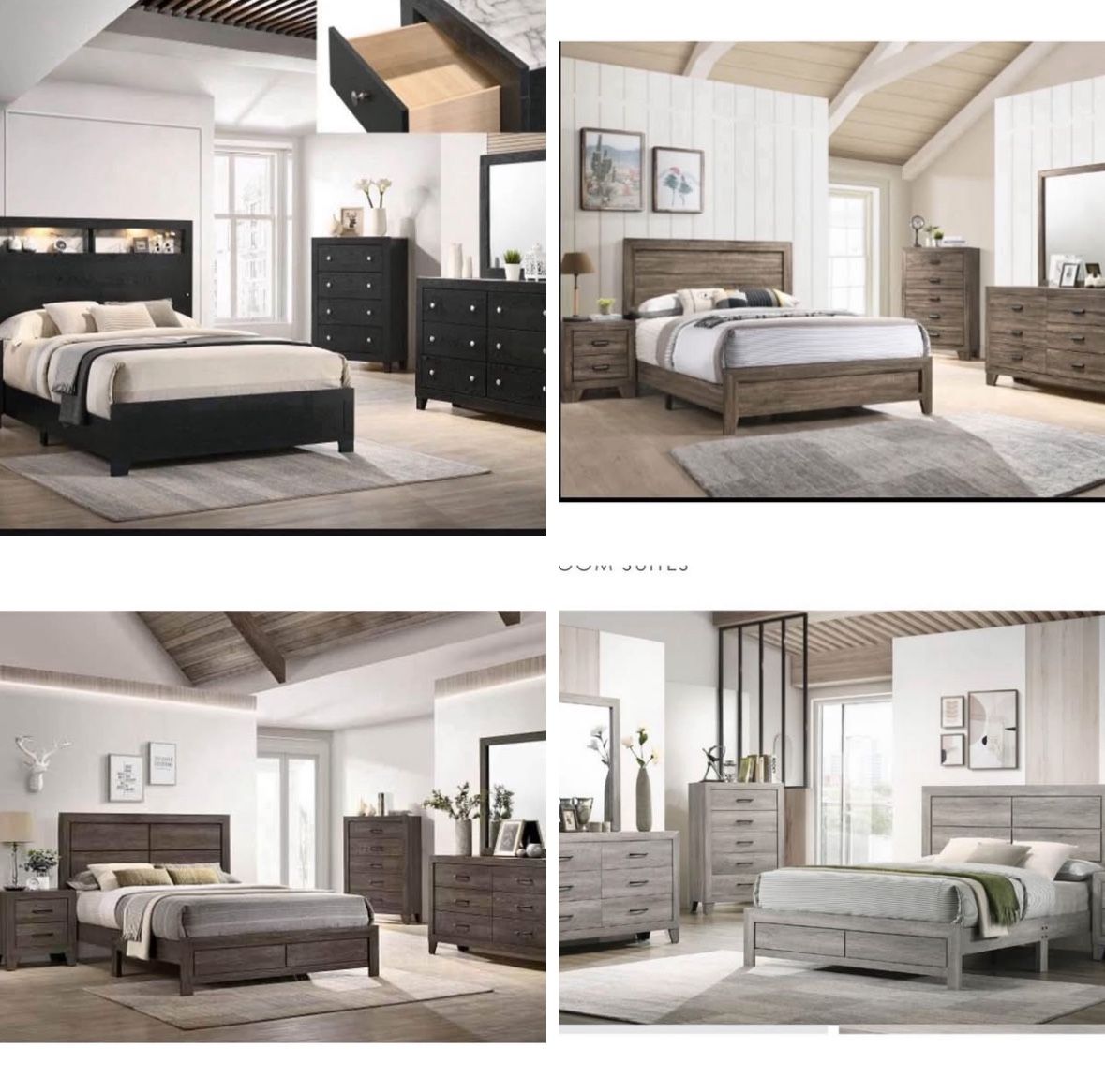 4- Pc Bedroom set Dresser,Mirror Nightstand (1) Queen size bed frame Not including Mattress and Box Sp