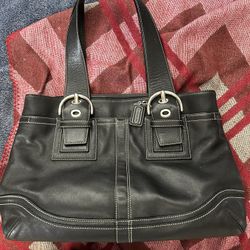 Black, Buckled Coach Bag With Matching Wallet 