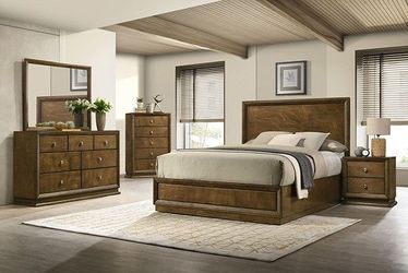 Queen 4 Piece Bedroom Set - Queen bed, Nightstand, Dresser & Mirror