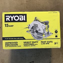 RYOBI 15 Amp Corded 7-1/4 in. Circular Saw with EXACTLINE Laser Alignment System, 24T Carbide Tipped Blade, Edge Guide and Bag