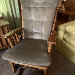 Glider Rocker with Wooden Arms & Ottoman 