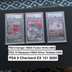 Pokemon PSA Graded - GENGAR VMAX, Rayquaza Vmax, 151 Charizard