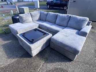 Beautiful Large Gray Sectional Couch with Double Chaise & Ottoman