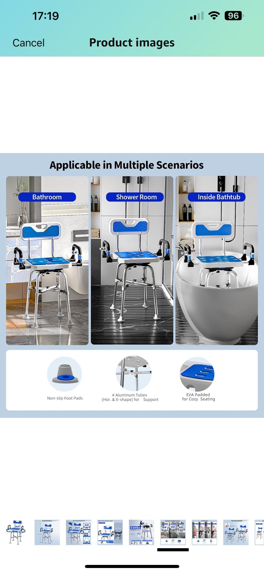 Swive Shower Chair with Arms and Back Heavy Duty 500 lbs for Seniors Elderly Disabled or Bariatric Adults Bench Seat for Inside Shower Stall and Bathr