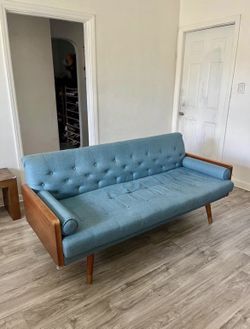 Blue Mid Century Modern Tufted Fabric Sofa - Set of 2