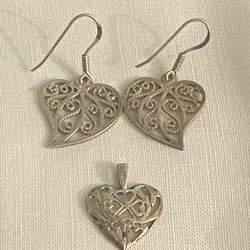 925 SILVER EARRINGS &PENDANT W HART