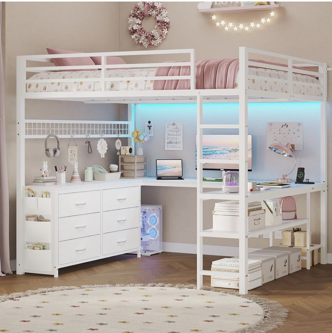 Loft Bed Full Size with U-Shaped Desk