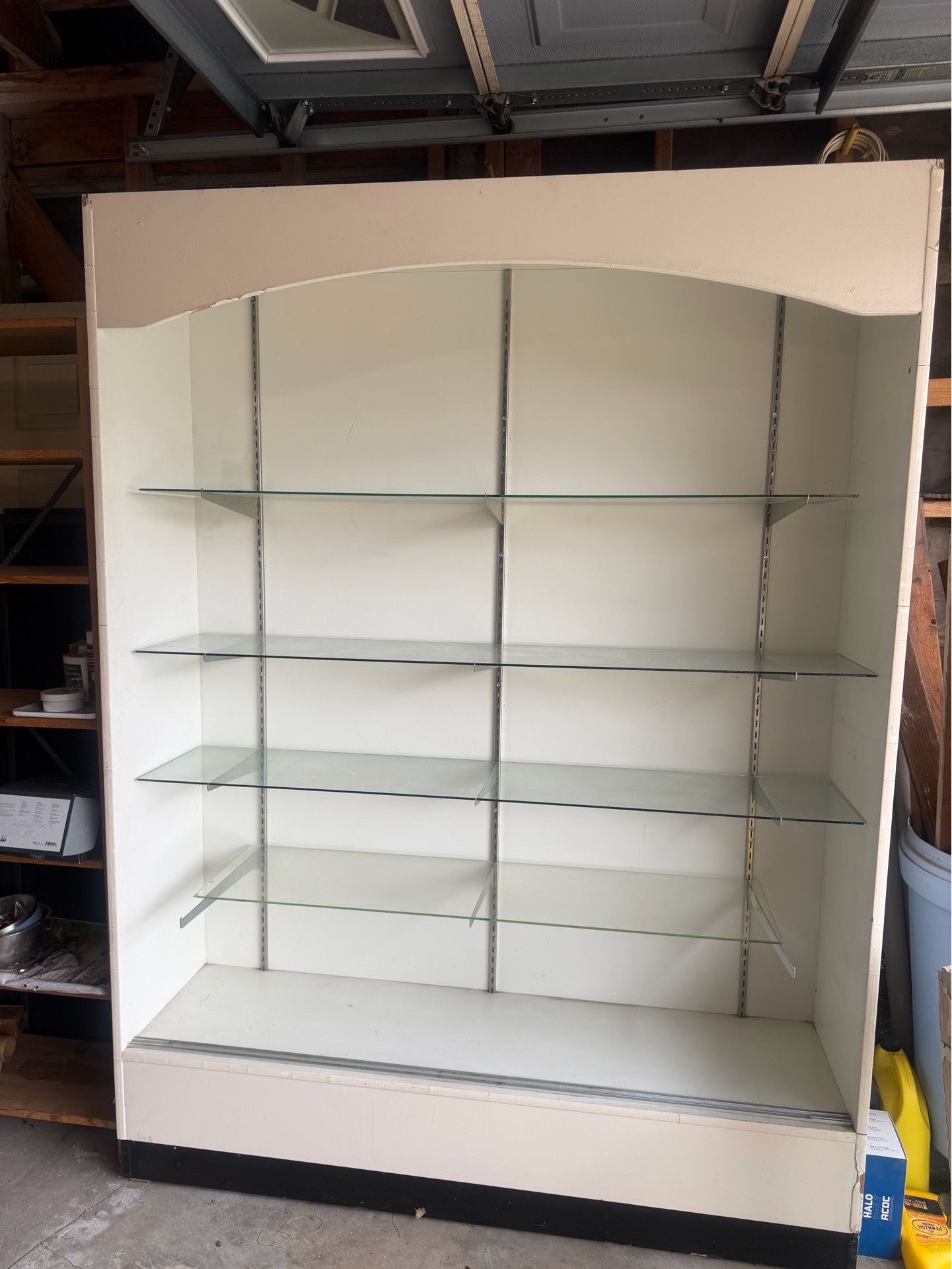 Large wood and glass display unit.