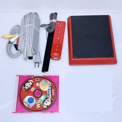 Nintendo Wii Red Mini Console (RVL-201) w/ OEM Cables And Mario Game