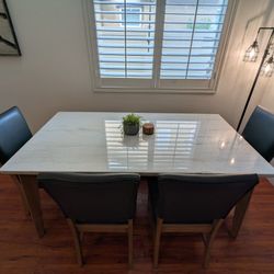 White Marble Dining Table + 4 Chairs + Bench Rarely Used!!
