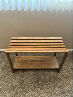 Mid Century Style Wood Slat Shoe Rack / Entryway Bench